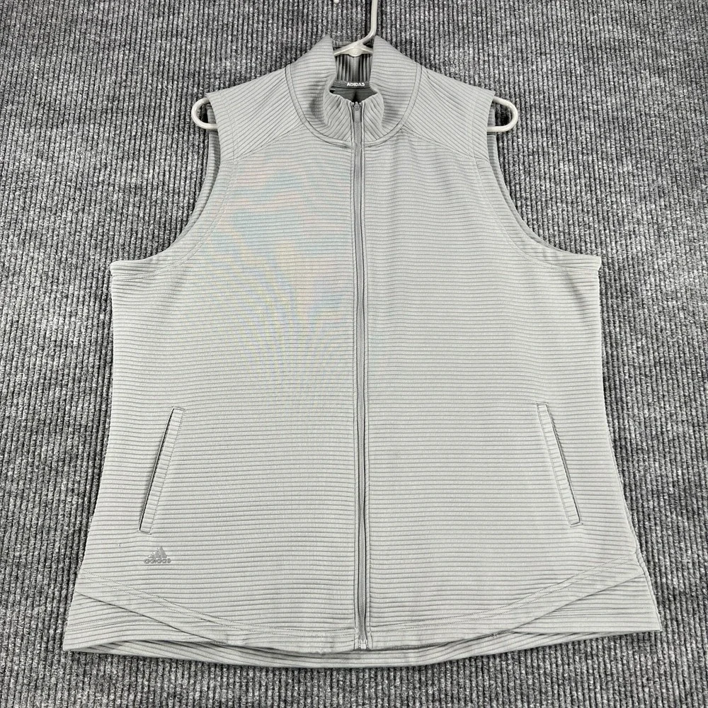 Adidas Sweatshirt Mens 2XL XXL Gray‎ Full Zip Sleeveless Mock Neck Golf Active